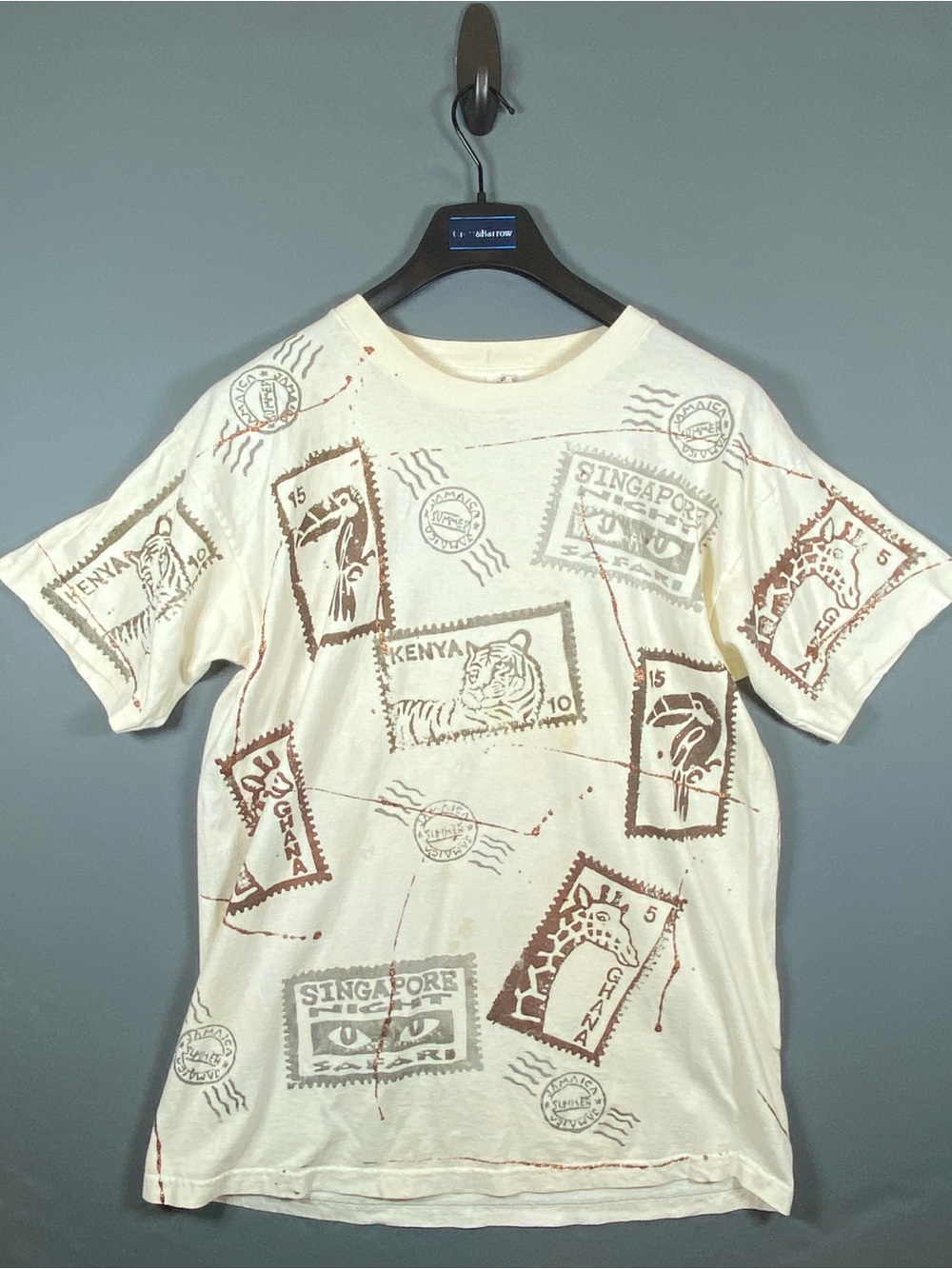 Vintage Silver Sezeek Ts All Over Print Stamp Shirt Single Stitch USA Made OSFA